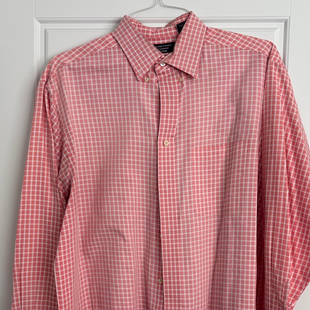Roundtree & Yorke Pink Grid Dress Shirt